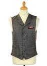 GIBSON LONDON Tailored Mod Taupe Check Waistcoat