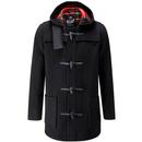 Gloverall MC3251 Made in England Mens Mid Length Checkback Hooded Duffle Coat in Black Royal with Royal Stewart Lining