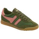 Gola Women's Tornado Retro 80s Nylon Trainers in military green and coral pink CLB623NU