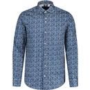 guide london mens shades of blue abstract print long sleeve shirt blue white