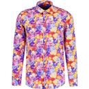 guide london mens bold floral pattern long sleeve shirt orange blue