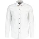 guide london mens panelled collar end on end long sleeve shirt white brown