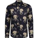 guide london mens retro 60s bold floral elephant print long sleeve shirt navy