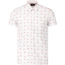 guide london mens flamingo print short sleeve pique shirt white pink