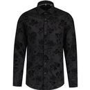 guide london mens flock floral pattern long sleeve shirt black