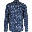 guide london mens delicate floral garlands print long sleeve shirt dark blue