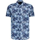 guide london mens floral pattern short sleeve cotton shirt navy blue