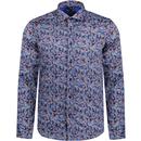 guide london mens jungle floral print long sleeve shirt blue navy