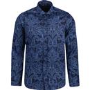 guide london mens large paisley print long sleeve shirt navy blue