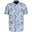 guide london mens distressed tropical leaf print short sleeve cotton shirt white navy