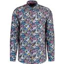guide london mens multicoloured bold floral print tencel long sleeve shirt navy