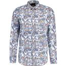 guide london mens retro leafy paisley pattern print long sleeve shirt sky blue