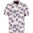 guide london mens retro 50s tropical palm print short sleeve cotton shirt pink