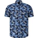 guide london mens palm leaf print short sleeve shirt navy