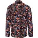 guide london mens bold floral peacock print long sleeve shirt navy red