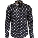 guide london mens polka dot pattern long sleeve shirt navy tan