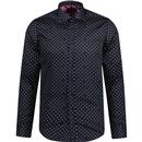 guide london mens classic 60s mod polka dot print long sleeve shirt navy