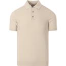 guide london mens plain coloured textured knit front panel polo tshirt stone