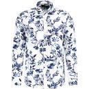 guide london mens shades of blue retro floral print long sleeve shirt white blue