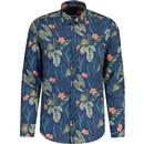 guide london mens tropical leaf print linen blend long sleeve shirt navy
