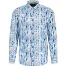 guide london mens warped floral  print long sleeve shirt blue