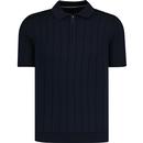 GUIDE LONDON 60s Mod Ribbed Knit Polo Shirt (Navy)