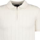 GUIDE LONDON 60s Mod Ribbed Knit Polo Shirt Stone