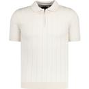 GUIDE LONDON 60s Mod Ribbed Knit Polo Shirt Stone