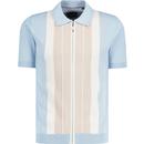 guide london mens vertical stripes zip through knitted polo tshirt sky blue