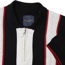 GUIDE LONDON Cable Knit Panel Mod Polo Shirt BLACK