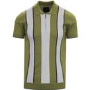 GUIDE LONDON Cable Knit Panel Mod Polo Shirt GREEN