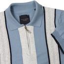 GUIDE LONDON Cable Knit Panel Mod Polo Shirt SKY