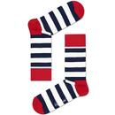 Happy Socks Men's Retro Block Stripe Socks in Navy/Ecru