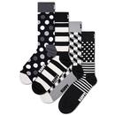 +Happy Socks Black and White 4 Pack Socks Gift Set