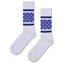 Happy Socks Checked Stripe Retro Sneaker Socks in White and Blue P003230