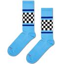 Happy Socks Retro Checkerboard Mod Stripe Sneaker Socks in Blue