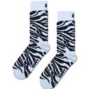 Happy Socks Retro Fluffy Zebra Socks in Pale Blue and Black