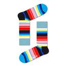 Happy Socks Women's Retro Rainbow Gradient Stripe Socks with Duck Egg Cuff and Cyan Toe
