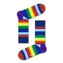 Happy Socks Women's Retro Rainbow Gradient Stripe Socks in Navy/Brown