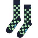 Happy Socks Wobbly Check Socks in Navy/Green P002616-6500