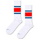 Happy Socks Simple Stripe Sneaker Socks in White and red P002534-1000