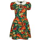 Hell Bunny Retro Autumn Mini Dress in Green