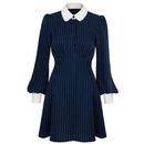 Hell Bunny Costello Pinstripe 60s Mini Dress in Navy H40450