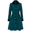 Hell Bunny Harper Retro Vintage 50s Dress Women's Coat in Green