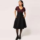 Janine Hell Bunny Tartan & Black Flared 50s Dress