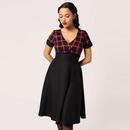 Janine Hell Bunny Tartan & Black Flared 50s Dress