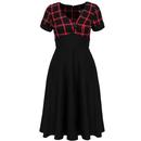 Janine Hell Bunny Tartan & Black Flared 50s Dress