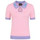 Hell Bunny Womens Retro Lollie Knitted Polo Top in Pink