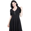 Mila HELL BUNNY 40s Vintage V-neck Dress in Black