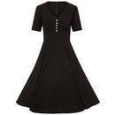 Mila HELL BUNNY 40s Vintage V-neck Dress in Black
